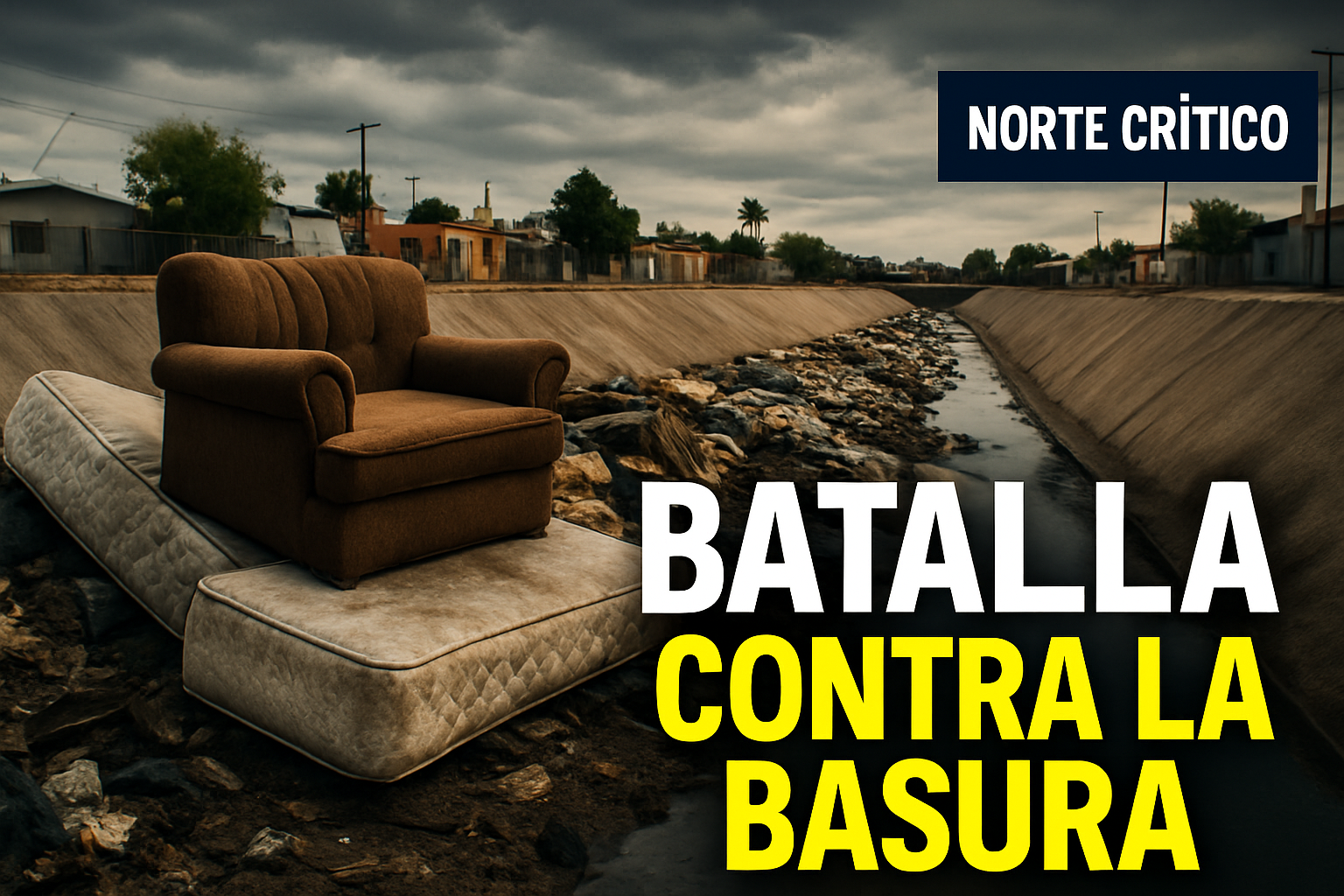 Vecinos de Mexicali reabren batalla contra la basura al tirar muebles tras limpieza del dren colector